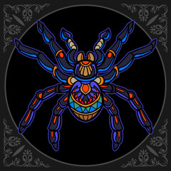 Colorful spider zentangle arts isolated on black background