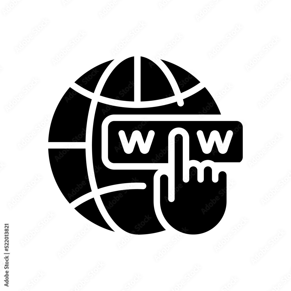 Poster website black glyph icon. increase site traffic. click on hyperlink of web page. optimizing content 