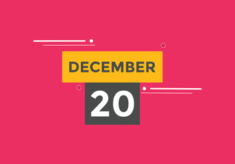 december 20 calendar reminder. 20th december daily calendar icon template. Calendar 20th december icon Design template. Vector illustration
