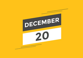 december 20 calendar reminder. 20th december daily calendar icon template. Calendar 20th december icon Design template. Vector illustration
