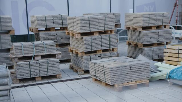 pallets with cobblestones paving construction material