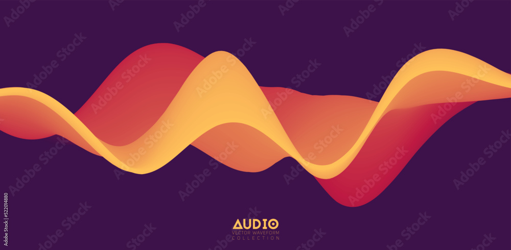 Poster sound wave visualiztion. 3d orange solid waveform. voice sample pattern.