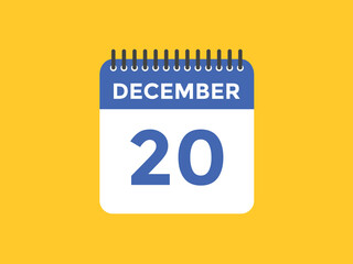 december 20 calendar reminder. 20th december daily calendar icon template. Calendar 20th december icon Design template. Vector illustration
