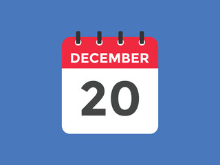 december 20 calendar reminder. 20th december daily calendar icon template. Calendar 20th december icon Design template. Vector illustration
