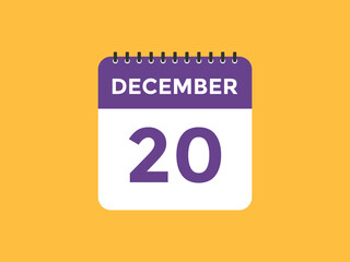 december 20 calendar reminder. 20th december daily calendar icon template. Calendar 20th december icon Design template. Vector illustration
