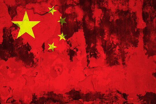 flag of china in cracks. background, wallpaper