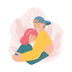 A man and a woman are hugging. Support concept. Help and compassion, depression illustration. Family crisis.