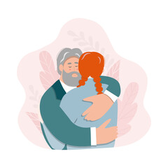 A man and a woman are hugging. Support concept. Help and compassion, depression illustration. Family crisis.
