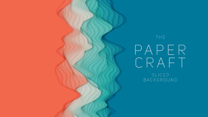 Orange to green paper layers. 3D abstract gradient papercut. Colorful origami shape concept