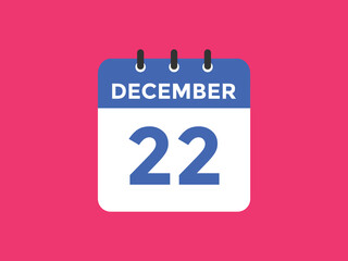 december 22 calendar reminder. 22th december daily calendar icon template. Calendar 22th december icon Design template. Vector illustration
