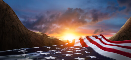 Veterans Day with USA flag - obrazy, fototapety, plakaty