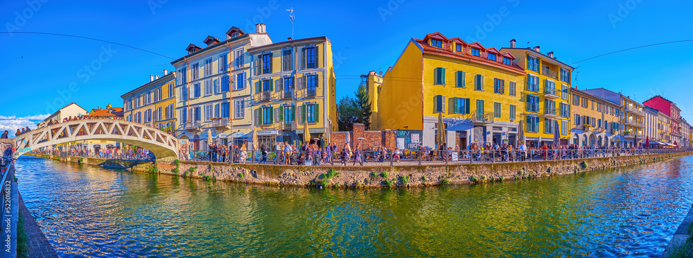 Wall mural Naviglio Grande Canal the popular evening spot among locals, on April 9 in Milan, Italy