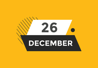 december 26 calendar reminder. 26th december daily calendar icon template. Calendar 26th december icon Design template. Vector illustration

