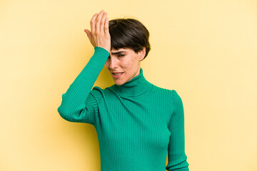 Young caucasian woman with a short hair cut isolated forgetting something, slapping forehead with...