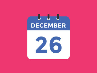december 26 calendar reminder. 26th december daily calendar icon template. Calendar 26th december icon Design template. Vector illustration
