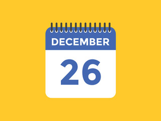 december 26 calendar reminder. 26th december daily calendar icon template. Calendar 26th december icon Design template. Vector illustration
