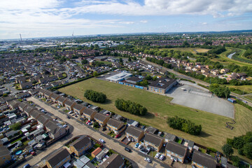 aerial view of St Andrews Primary School, urban housing estate and community. Sutton Park , to the north east of Kingston upon Hull, Yorkshire