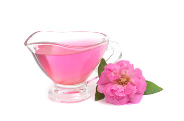 Damask rose flowers and extracted isolated on white background.