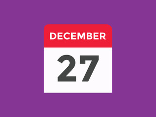 december 27 calendar reminder. 27th december daily calendar icon template. Calendar 27th december icon Design template. Vector illustration
