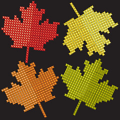 Symbol of Canada Maple Leaf. Pixel cross-stitch embroidery art. Pixel art game  style Flag. Happy Thanksgiving. Creative pixel art  of Maple Leaf
and Flag of the Canada . Happy thanksgiving day vector