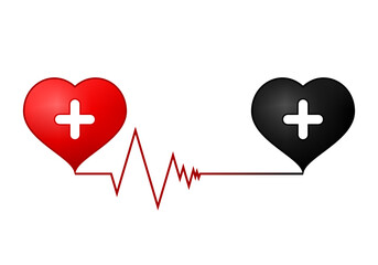 Line heartbeat cardiograph with red and black heart white medical cross concept heart disease icon vector design.