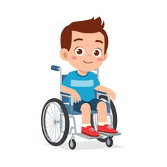 little kid sit on wheelchair and feel happy