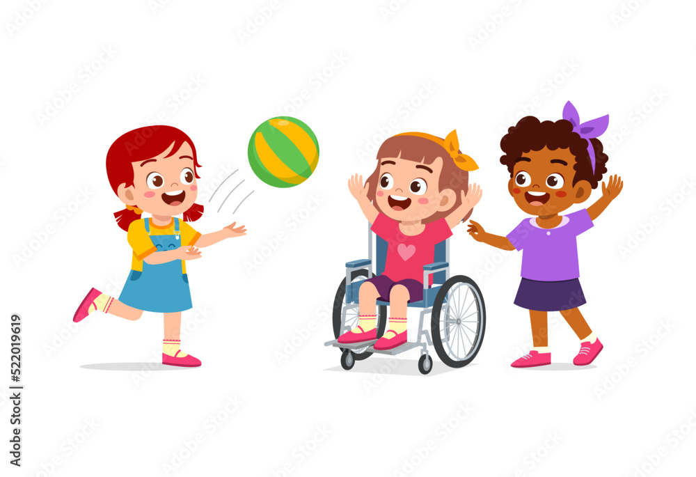 Canvas Prints little kid on wheelchair play ball with friend