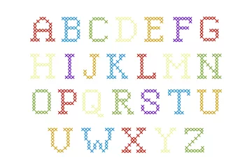 Fotobehang Colorful Embroidering Cross stitch kids alphabet. Made in vector. © I_love_life