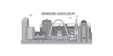United States, Saint Louis city skyline isolated vector illustration, icons - obrazy, fototapety, plakaty