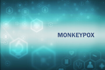 Scientific blue medical banner with infographics inscription Monkeypox