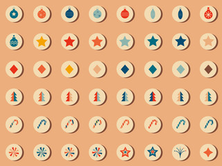 Retro vintage Christmas icons and illustrations, design for highlights of instagram, blogs, stickers, postcards