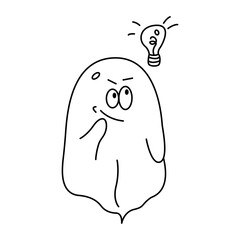 brooding ghost, not colored, linear drawing, halloween