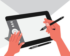 Cintiq Drawing Pad ,Pen Tablet Vector Art, Icons, and Graphics for new business. Wacom Input Device Computer Multi-touch icon. Professional , minimalist, creative and eye-catching design.