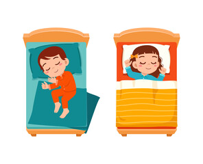 little kid sleep on bed room and feel comfortable
