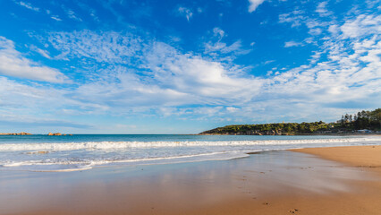 Port Elliot beach with obelisk on a bright day during winter season, Fleurieu Peninsula, South Australia