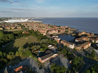 Bird's eye view of Victoria Park and Victoria Dock Basin in Hull, UK.