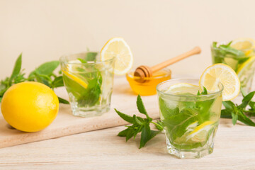 Mojito cocktail. Refreshing mojito cocktail with lime, lemon and mint in a tall glass with a stick