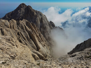 View of Corno Grande with cloud in the massif of Gran Sasso Abruzzo 