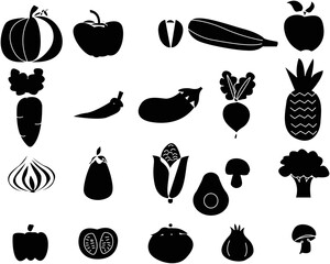 vegetables collection hand drawn silhouette
