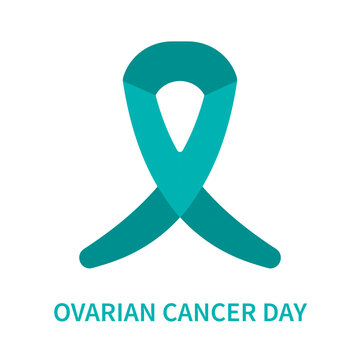 Ovarian cancer awareness ribbon poster. Teal bow for support and solidarity day. Medical concept. Vector illustration.