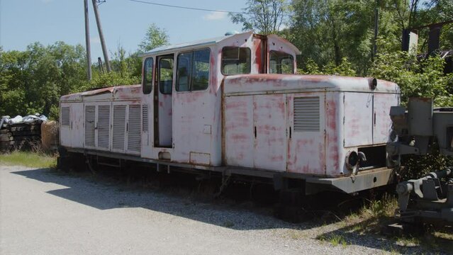 abandoned diesel locomotive on railway track