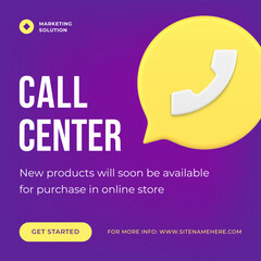 Call center customer support service handset in speech bubble web post realistic 3d icon vector