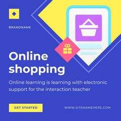 Online shopping smartphone application digital store cart gift social media post 3d icon vector