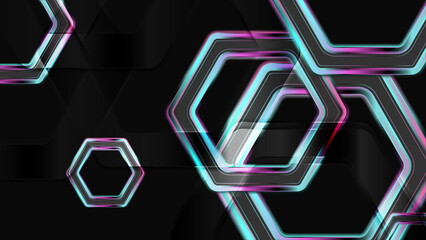 Blue and purple glossy hexagons abstract geometric background