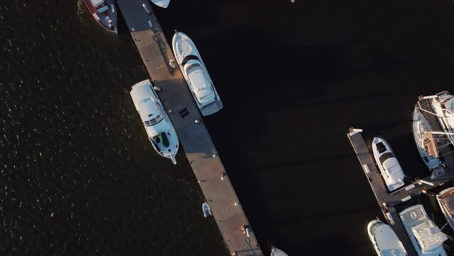 Top down view of boats docked in Charleston