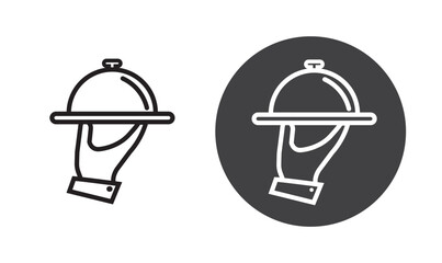Waiter with food tray, vector, icon in linear.