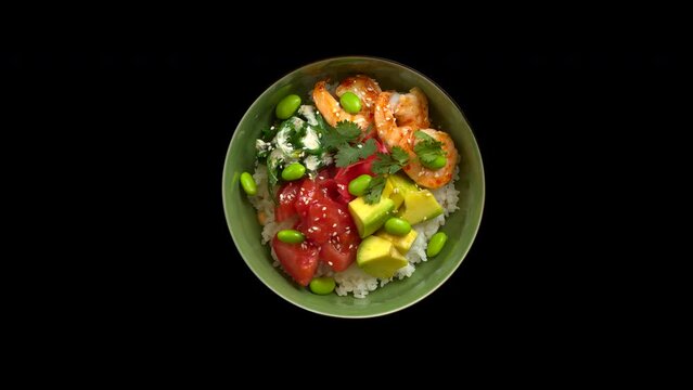 Timelapse of the poke with shrimps. There is alpha channel