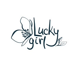 Obraz premium lucky girl power diversity vector concept saying lettering hand drawn shirt quote line art simple monochrome