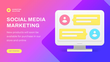 Social media marketing internet banner realistic 3d icon vector online promo advertising