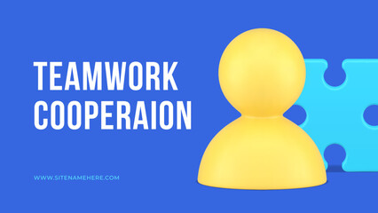 Teamwork cooperation personal connecting puzzle jigsaw element web banner 3d icon vector